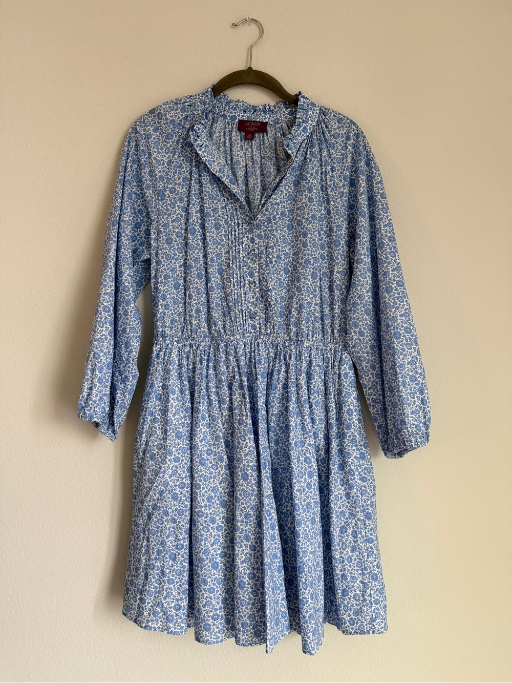 Blue Floral Long-Sleeve Tiered Dress liberty fabric J.Crew